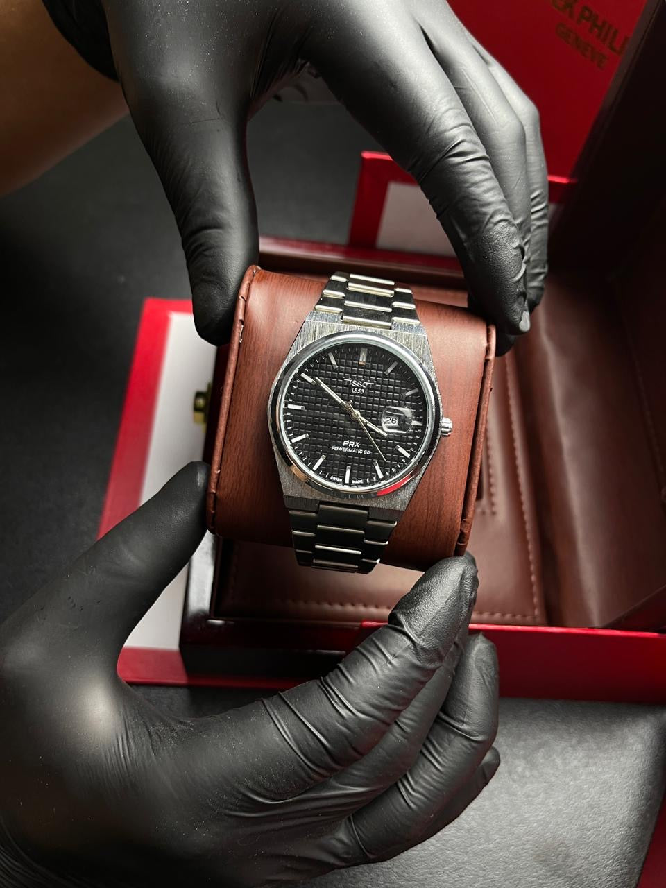 Tissot PRX 1853 | Silver Chain | Black Texture dial | Stainless steel | Date Working