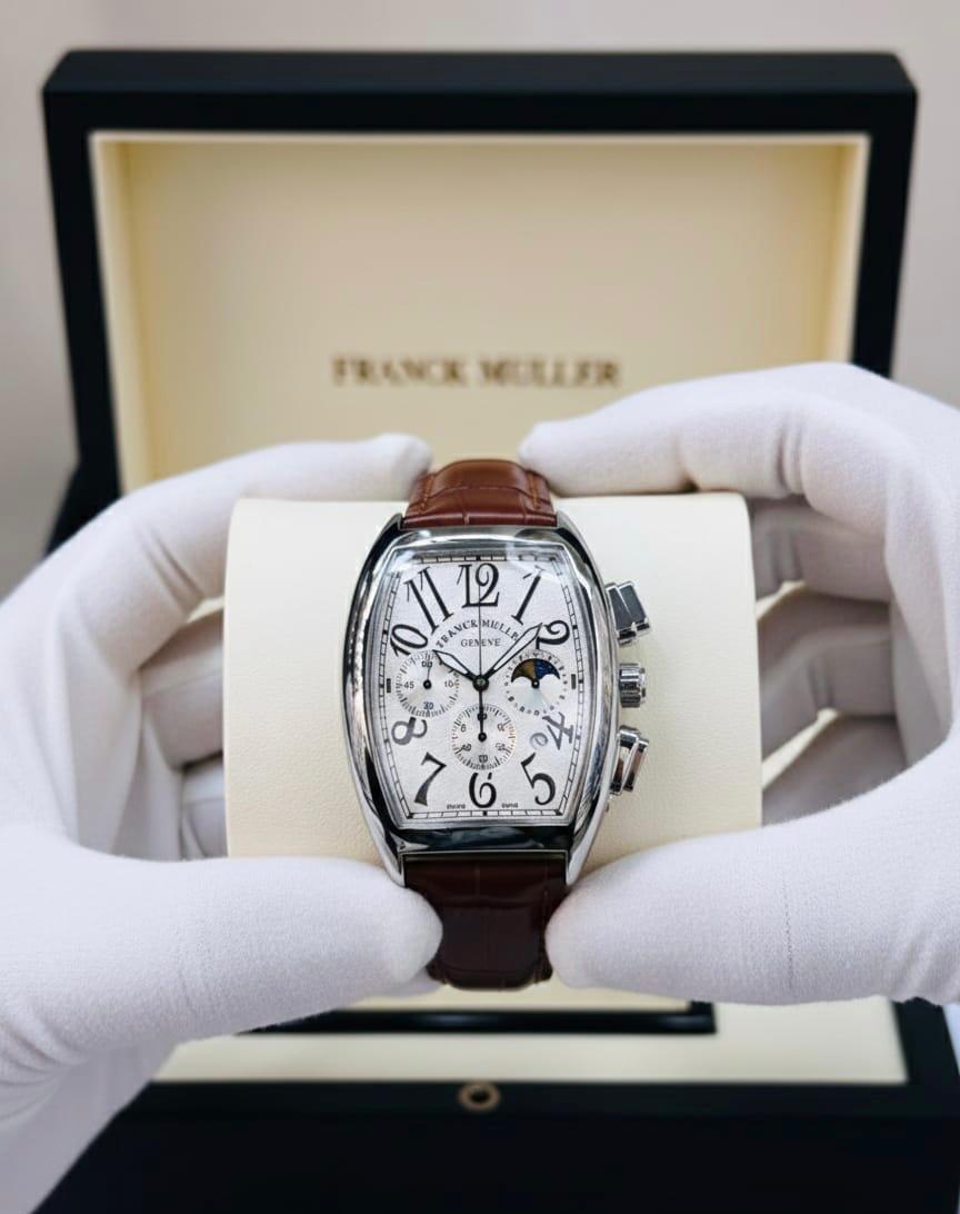 Franck Muller – Cintrée Curvex Chronograph Moonphase – Stainless Steel (White Dial)