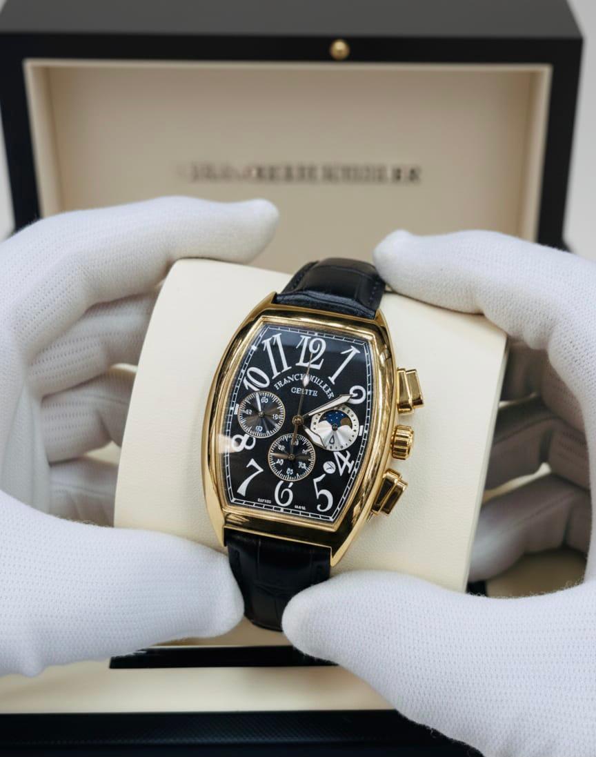 Franck Muller – Cintrée Curvex Chronograph Moonphase – Yellow Gold (Black Dial)